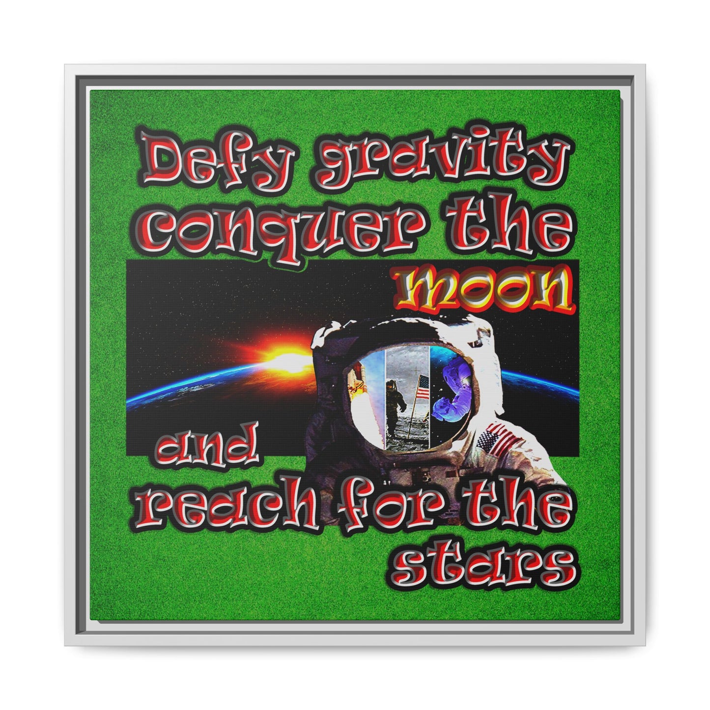 defy conquer reach - framed canvas art (green turf)