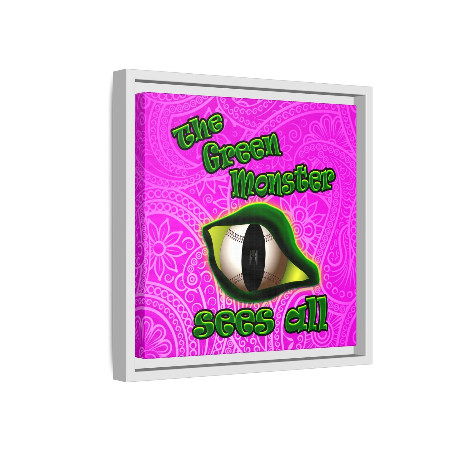 green monster - framed canvas art (pink swirl)