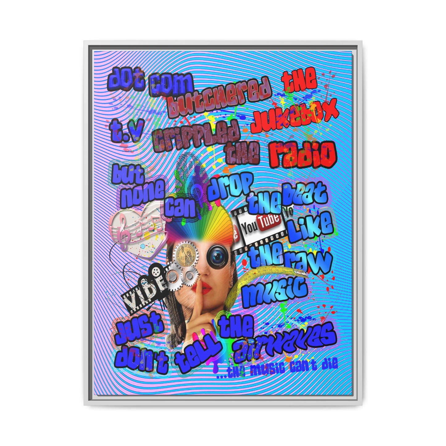 drop the beat - framed canvas art (light blue-purple wave)