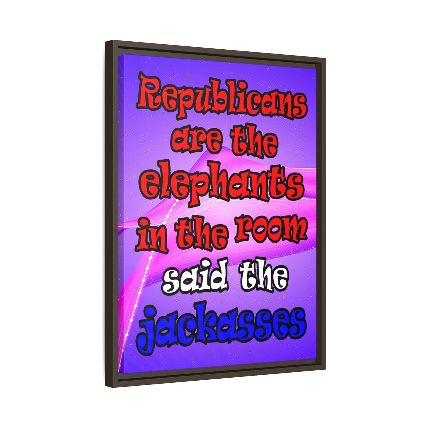 donkeys and elephants - framed canvas art (purple-pink wave)