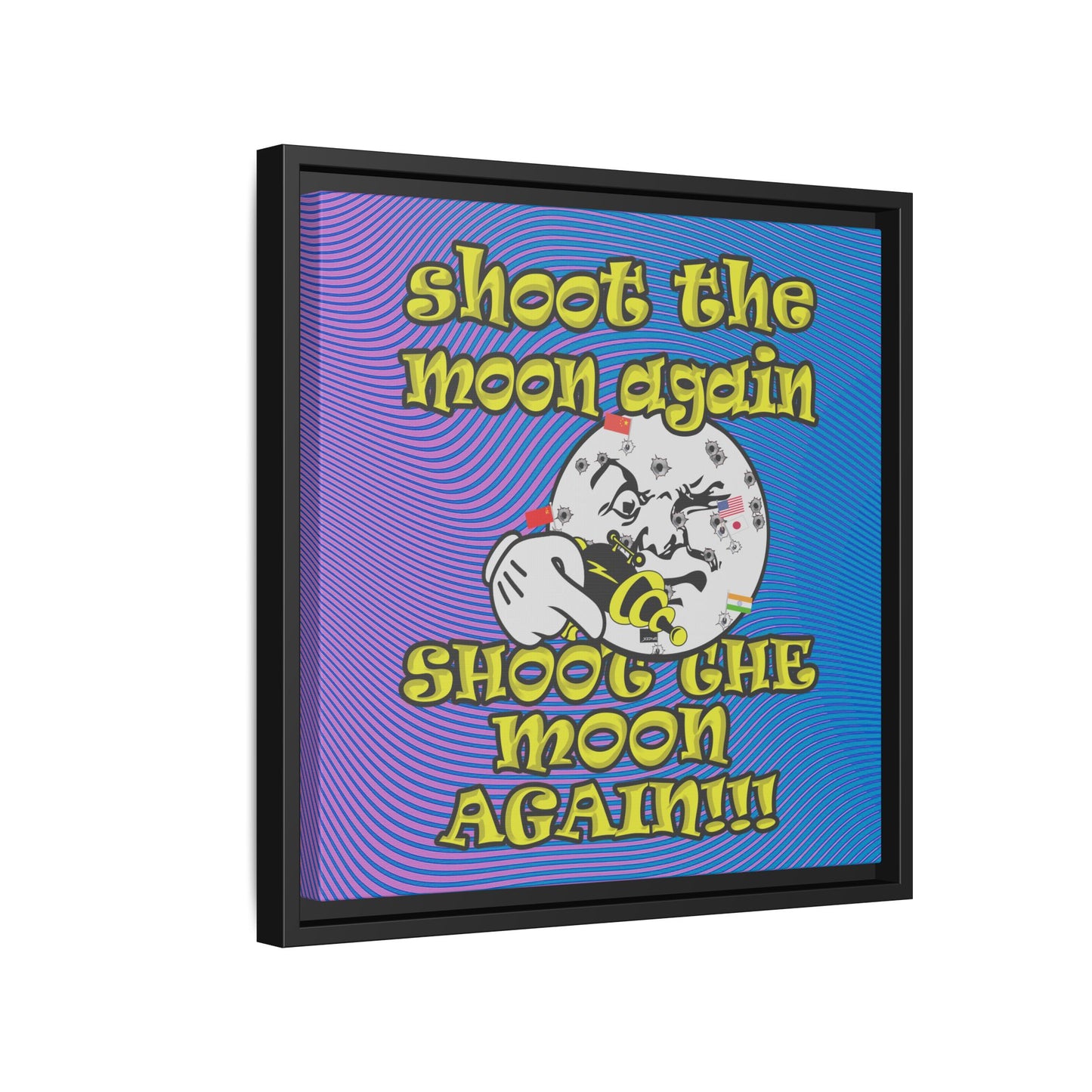 shoot the moon again - framed canvas art (light blue-purple wave)