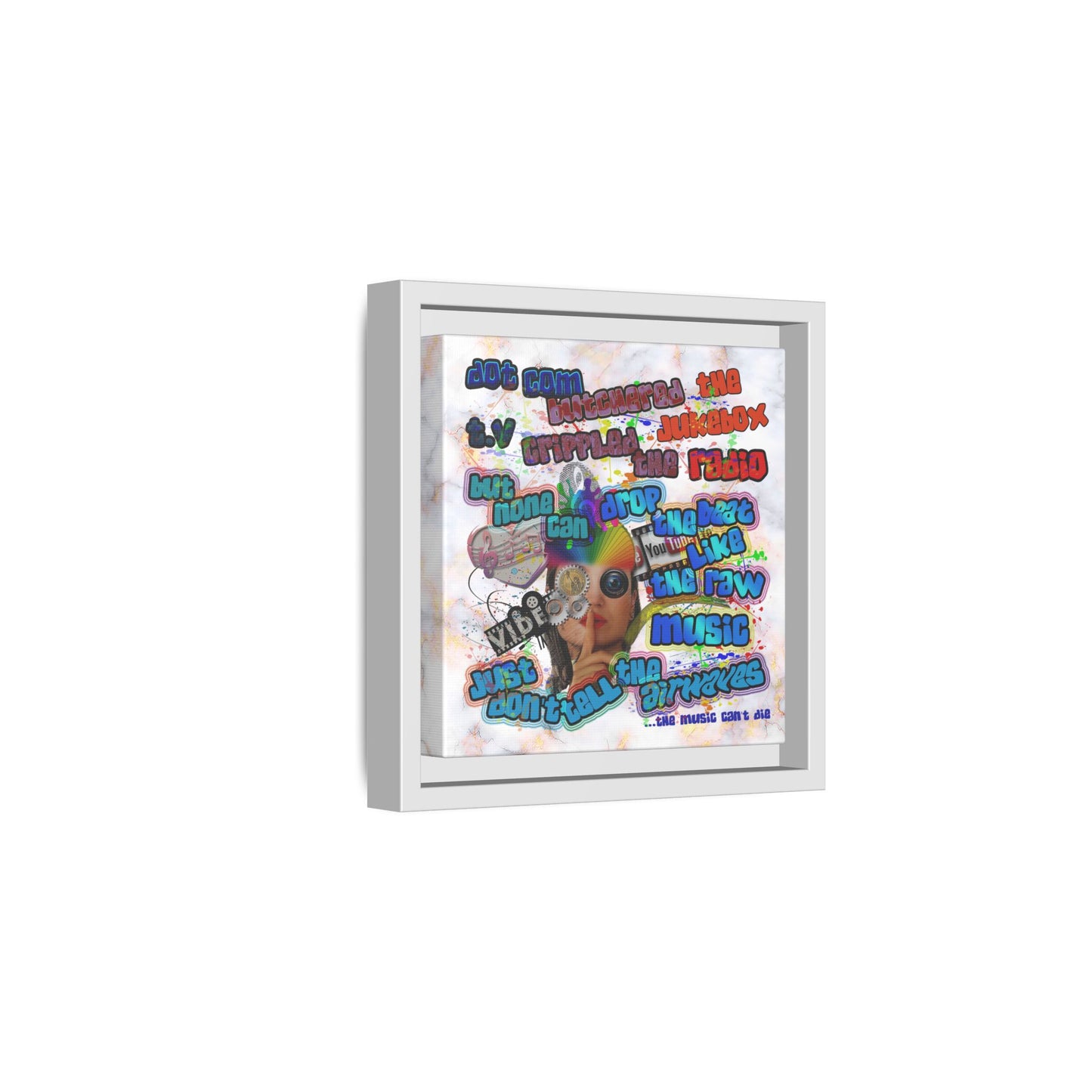 drop the beat - framed canvas art (white marble)