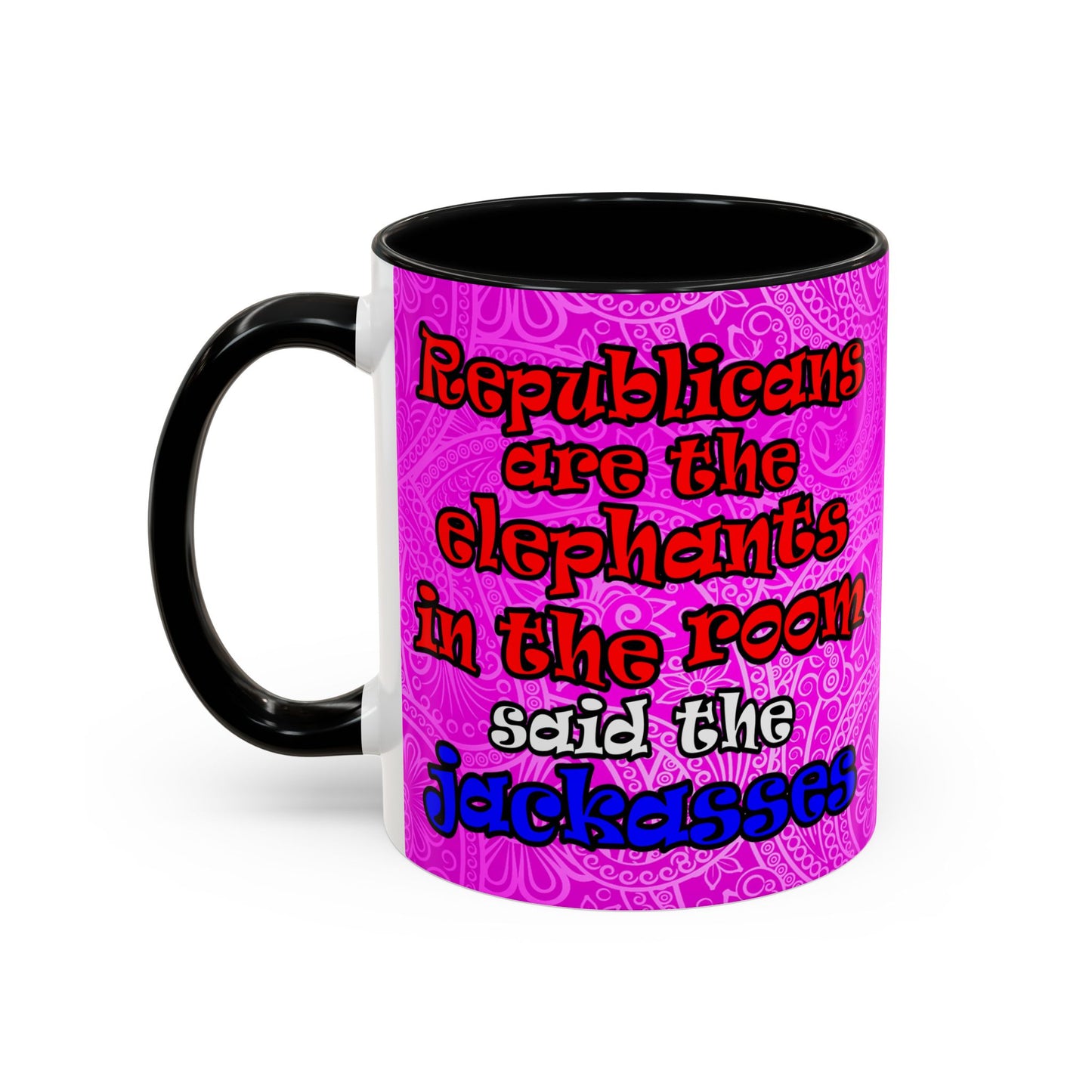donkeys and elephants - Accent Mug (pink swirl)