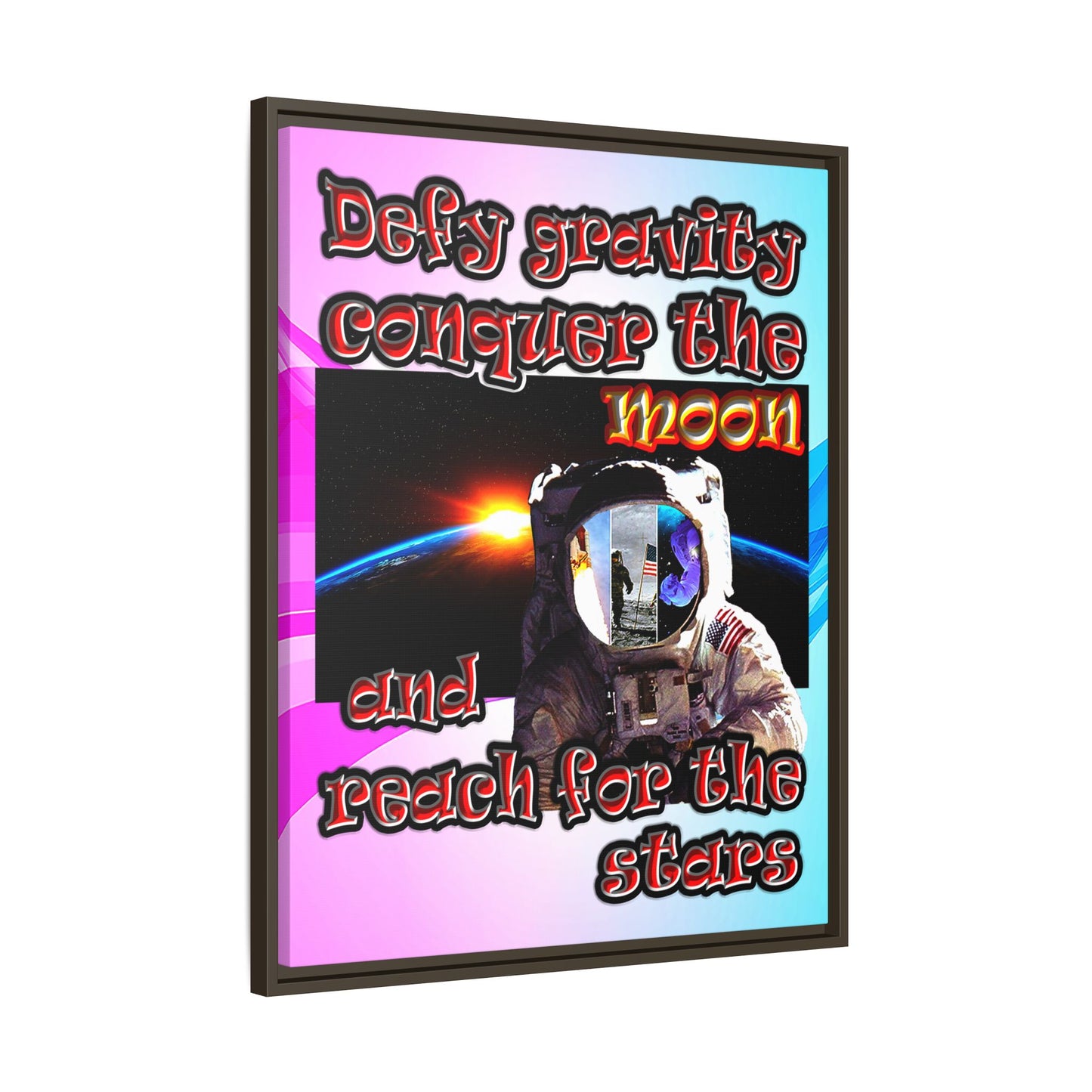 defy conquer reach - framed canvas art (light blue-pink wave)
