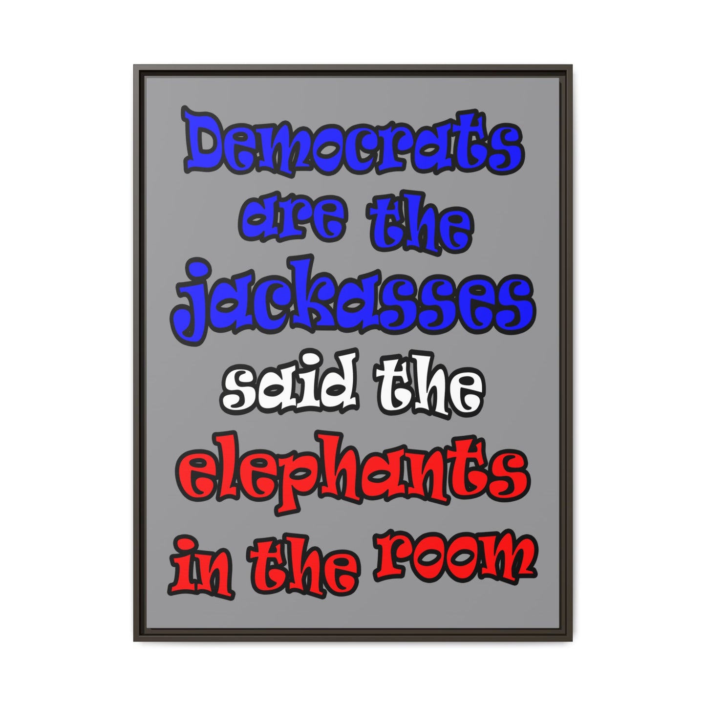 donkeys and elephants - framed canvas art (grey)