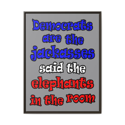 donkeys and elephants - framed canvas art (grey)