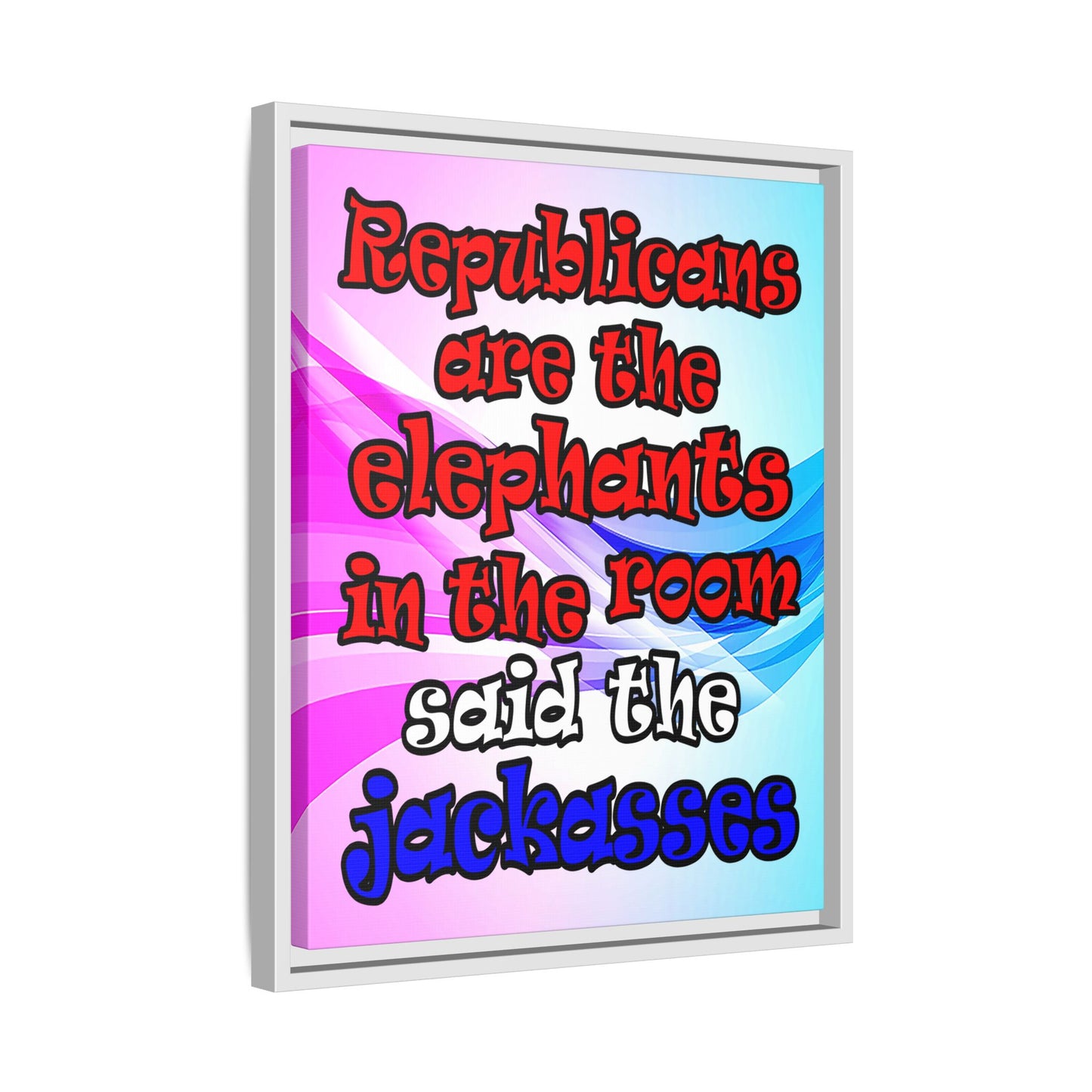 donkeys and elephants - framed canvas art (light blue-pink wave)