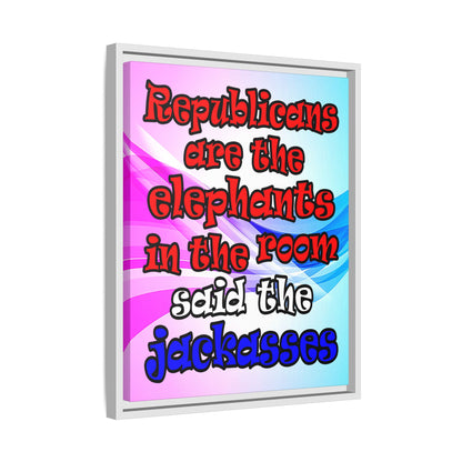 donkeys and elephants - framed canvas art (light blue-pink wave)