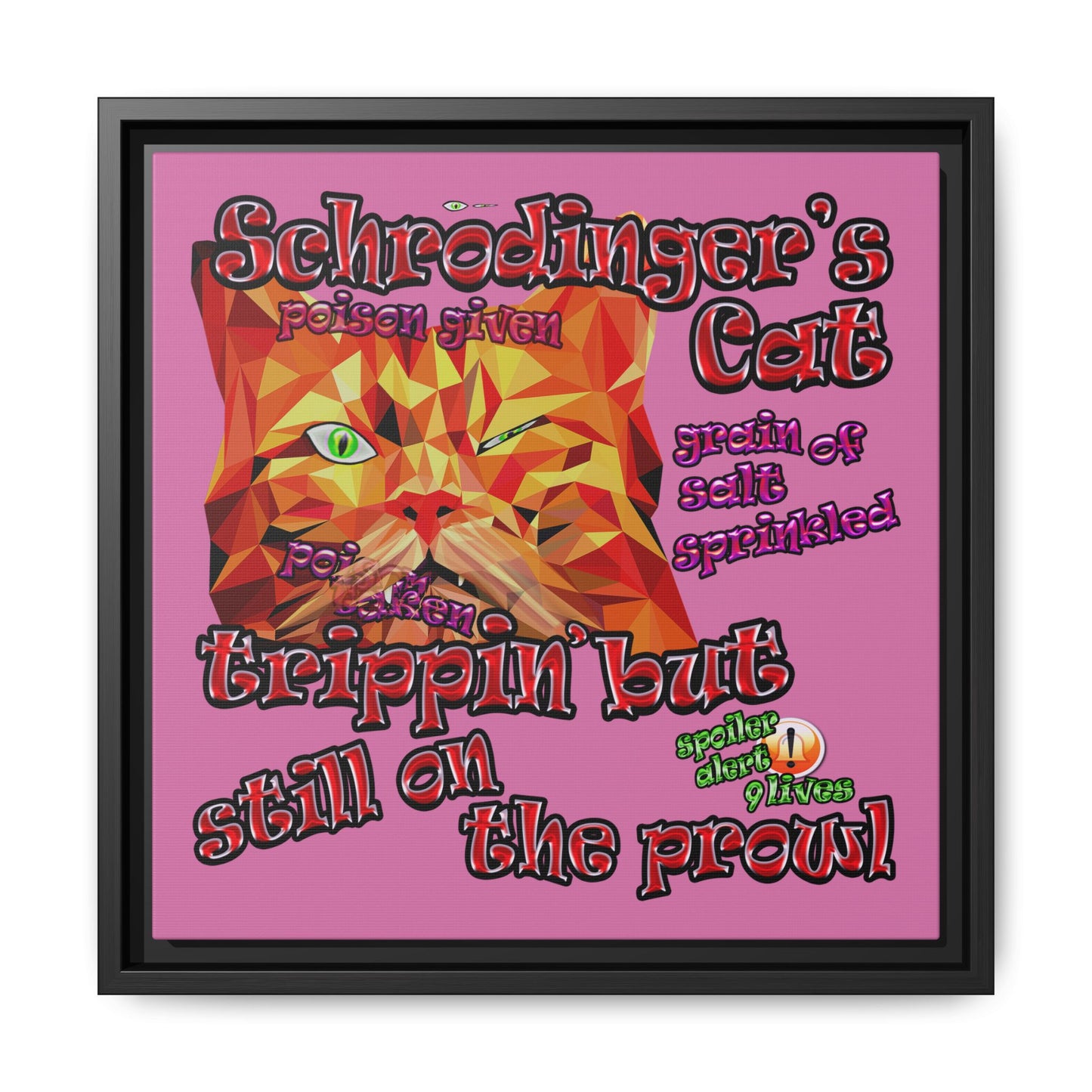 schrodinger's cat - framed canvas art (light pink)