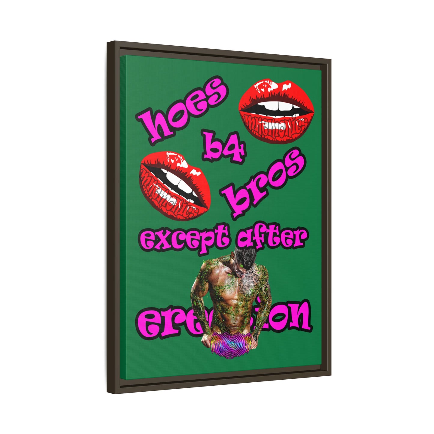 hoes b4 bros - framed canvas art (dark green)