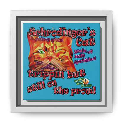 schrodinger's cat - framed canvas art (turquoise)