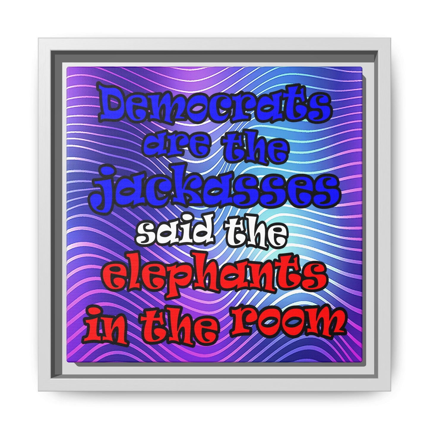 donkeys and elephants - framed canvas art (purple wave)