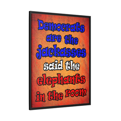 donkeys and elephants - framed canvas art (burnt orange)