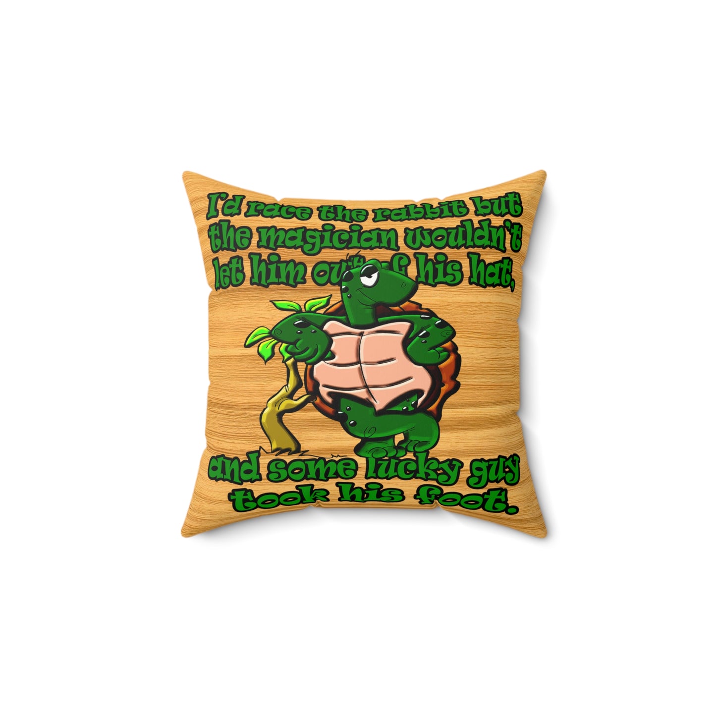 turtle race - Faux Suede Square Pillow - (butterscotch wood finish)