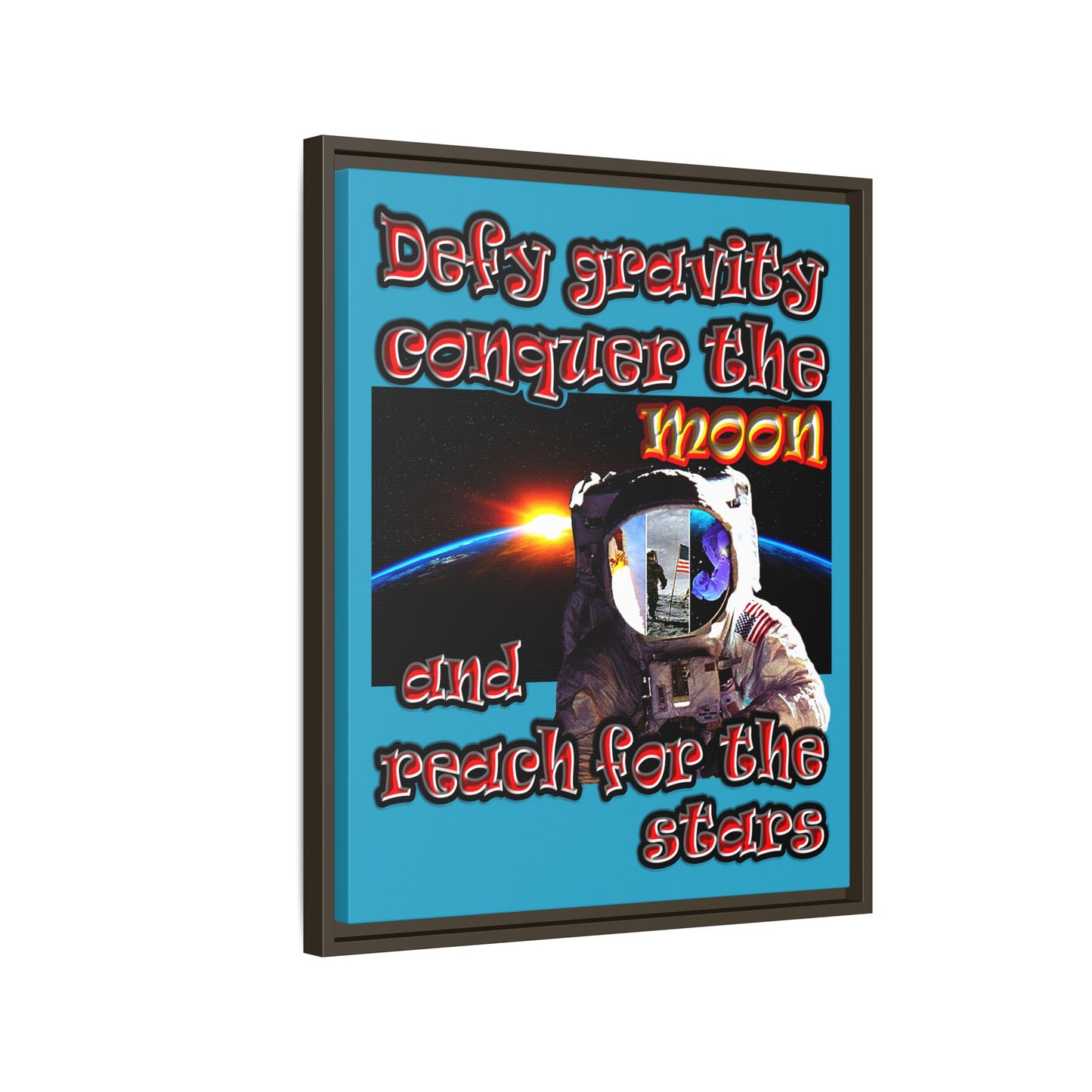 defy conquer reach - framed canvas art (turquoise)