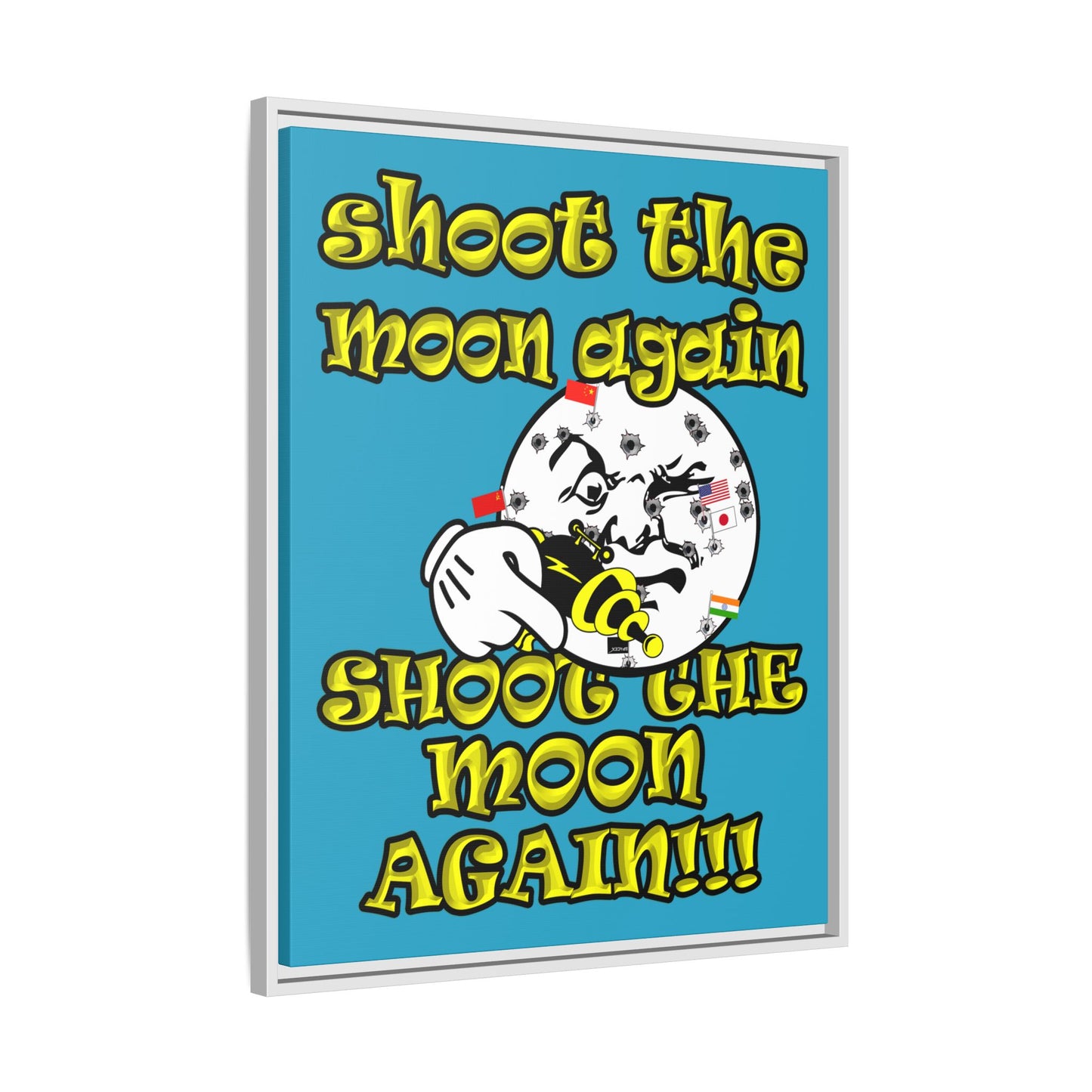 shoot the moon again - framed canvas art (turquoise)