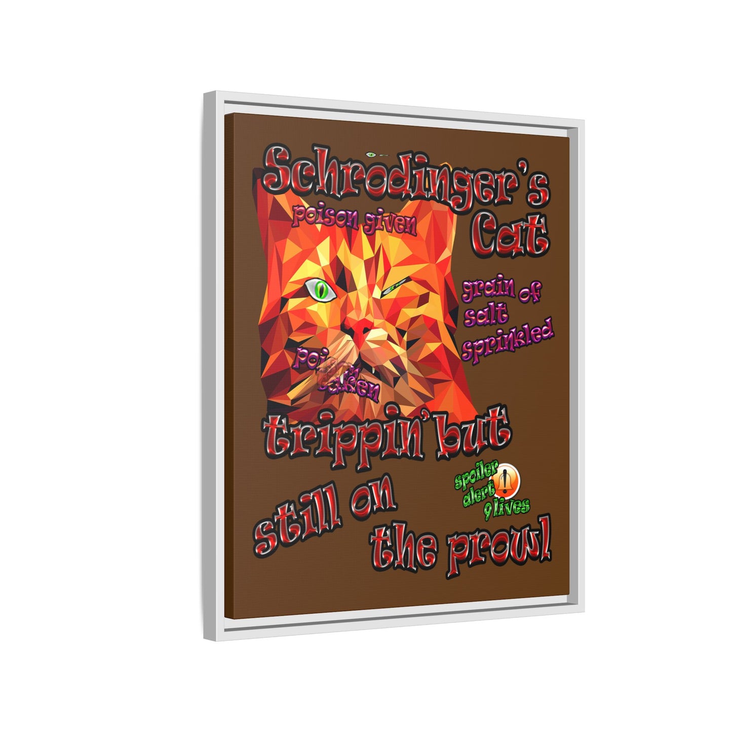schrodinger's cat - framed canvas art (brown)