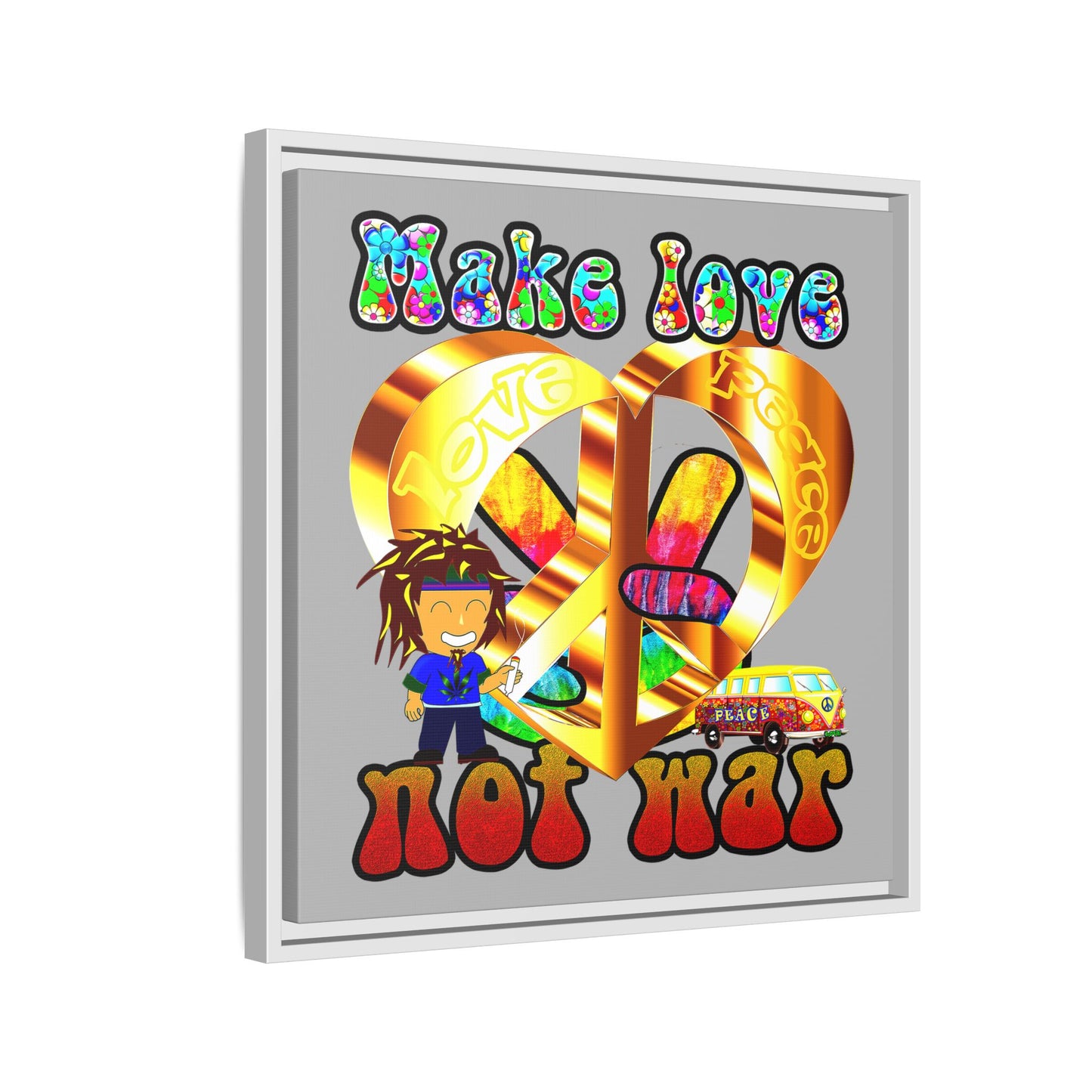 love peace - framed canvas art (light grey)