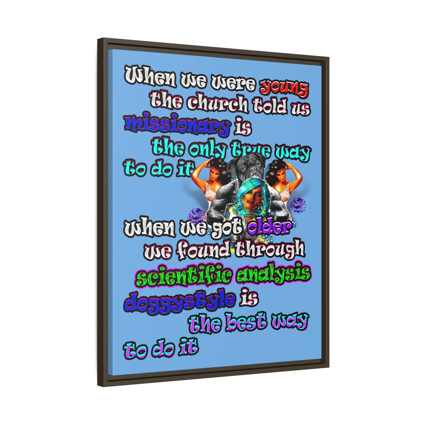 doggystyle - framed canvas art (light blue)