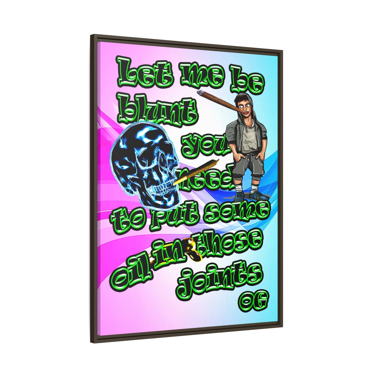 og - framed canvas art (light blue-pink wave)