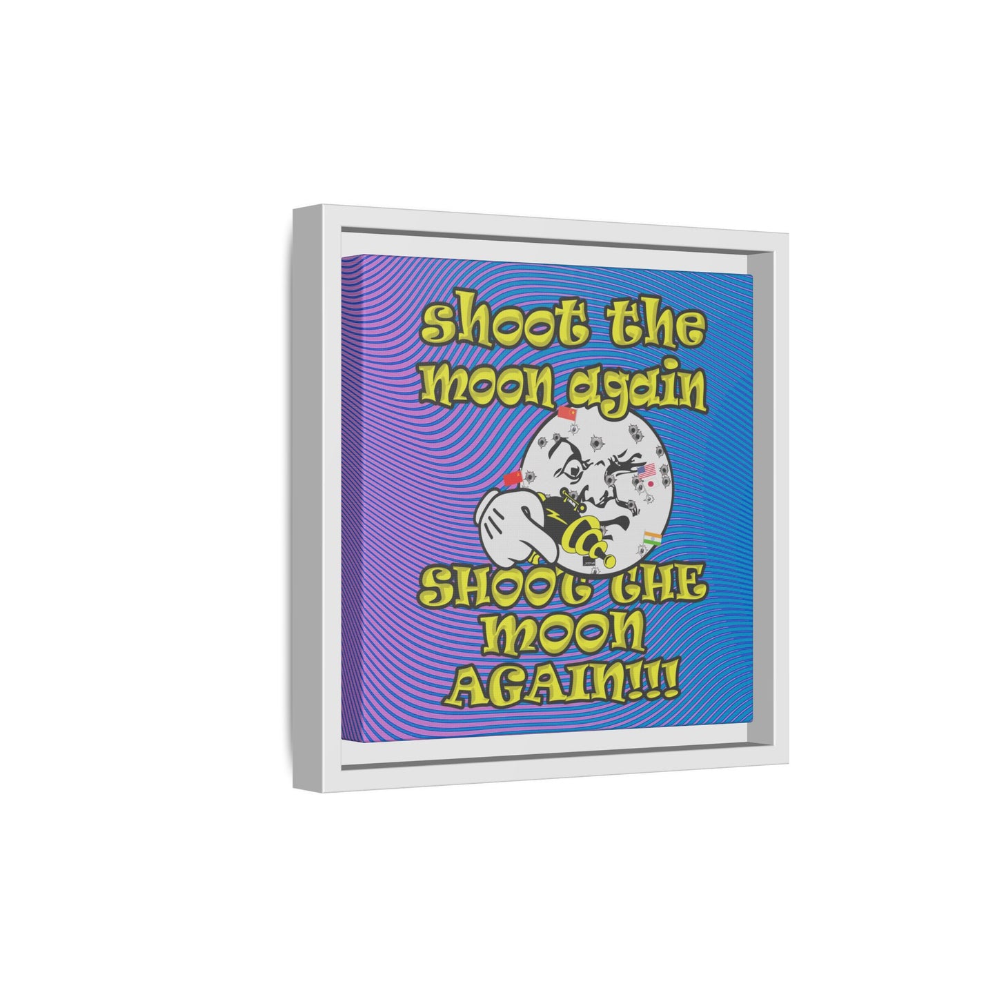 shoot the moon again - framed canvas art (light blue-purple wave)