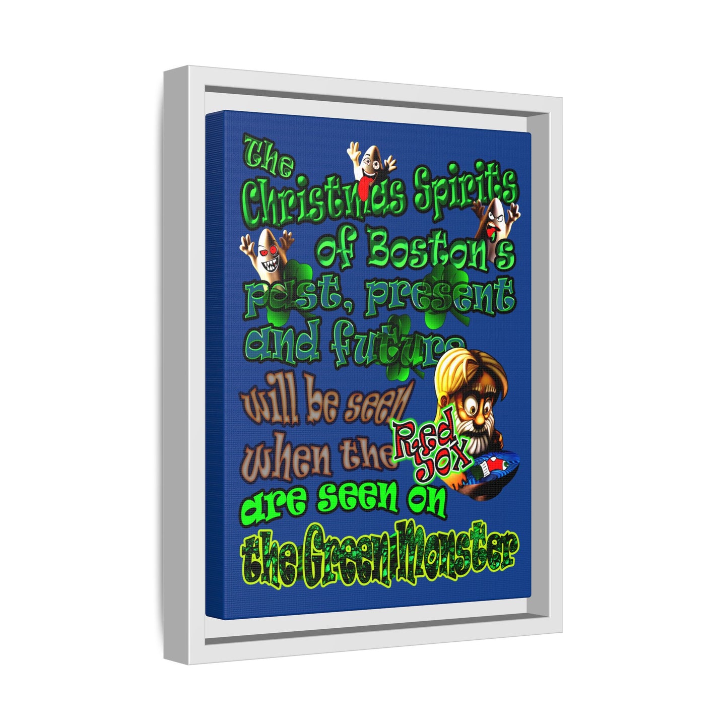 christmas spirits of boston - framed canvas art (dark blue)