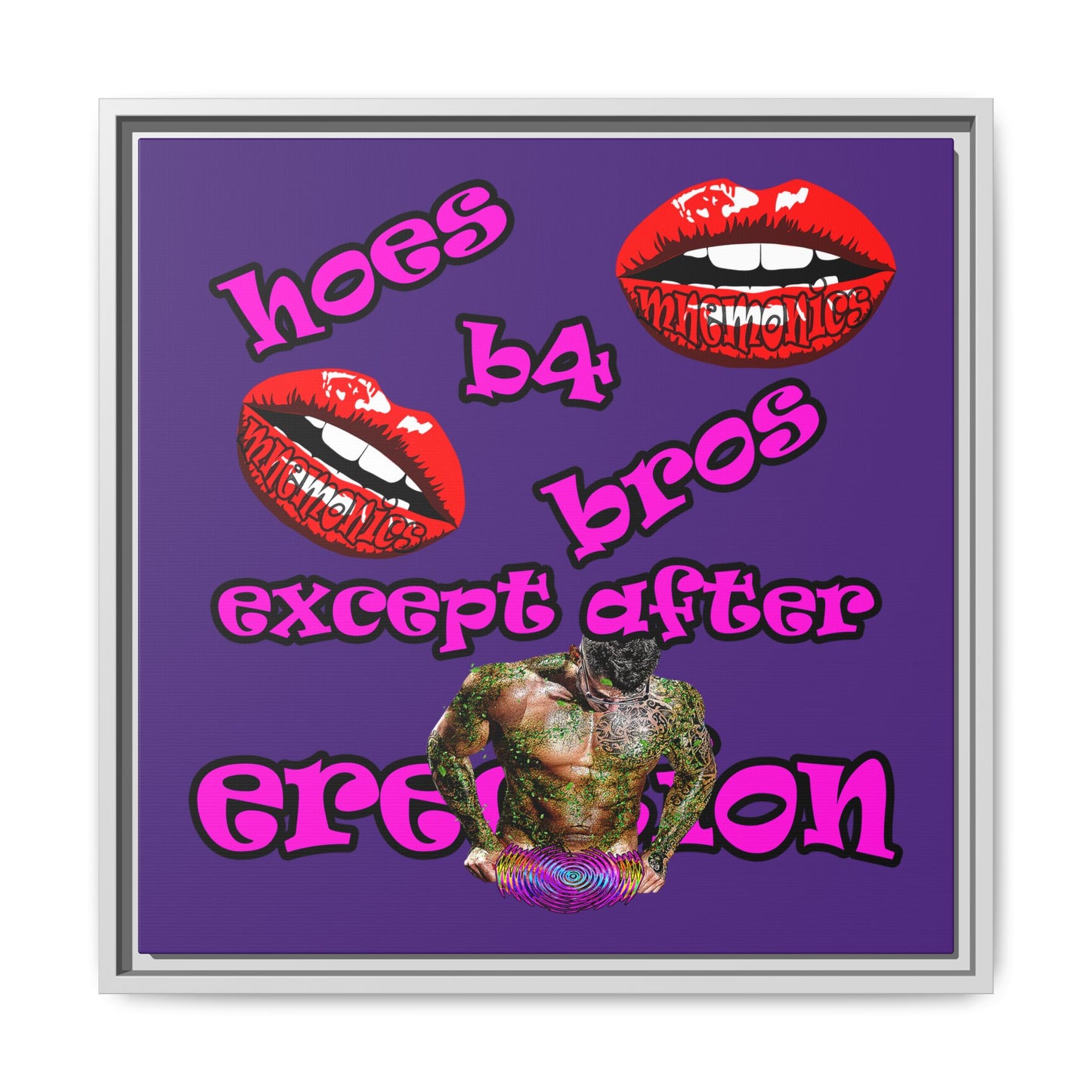 hoes b4 bros - framed canvas art (purple)