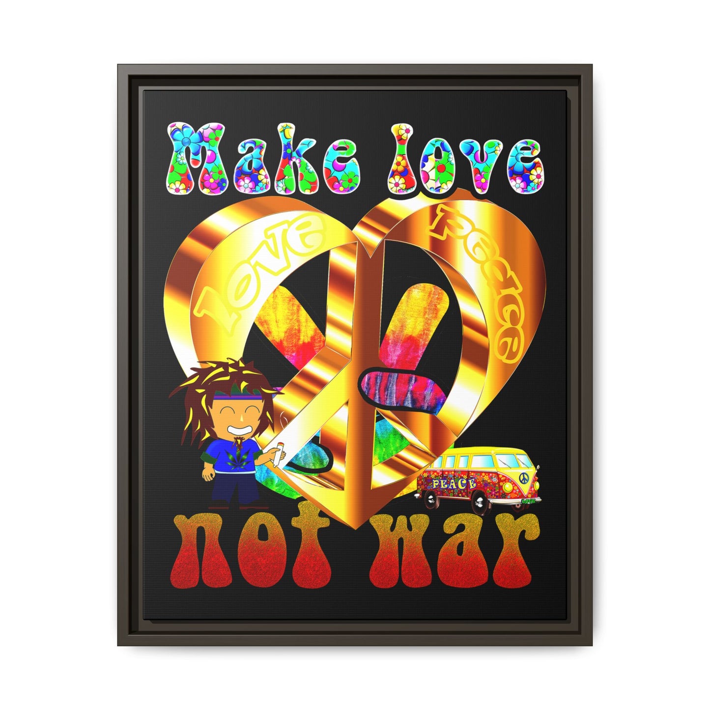 love peace - framed canvas art (black)