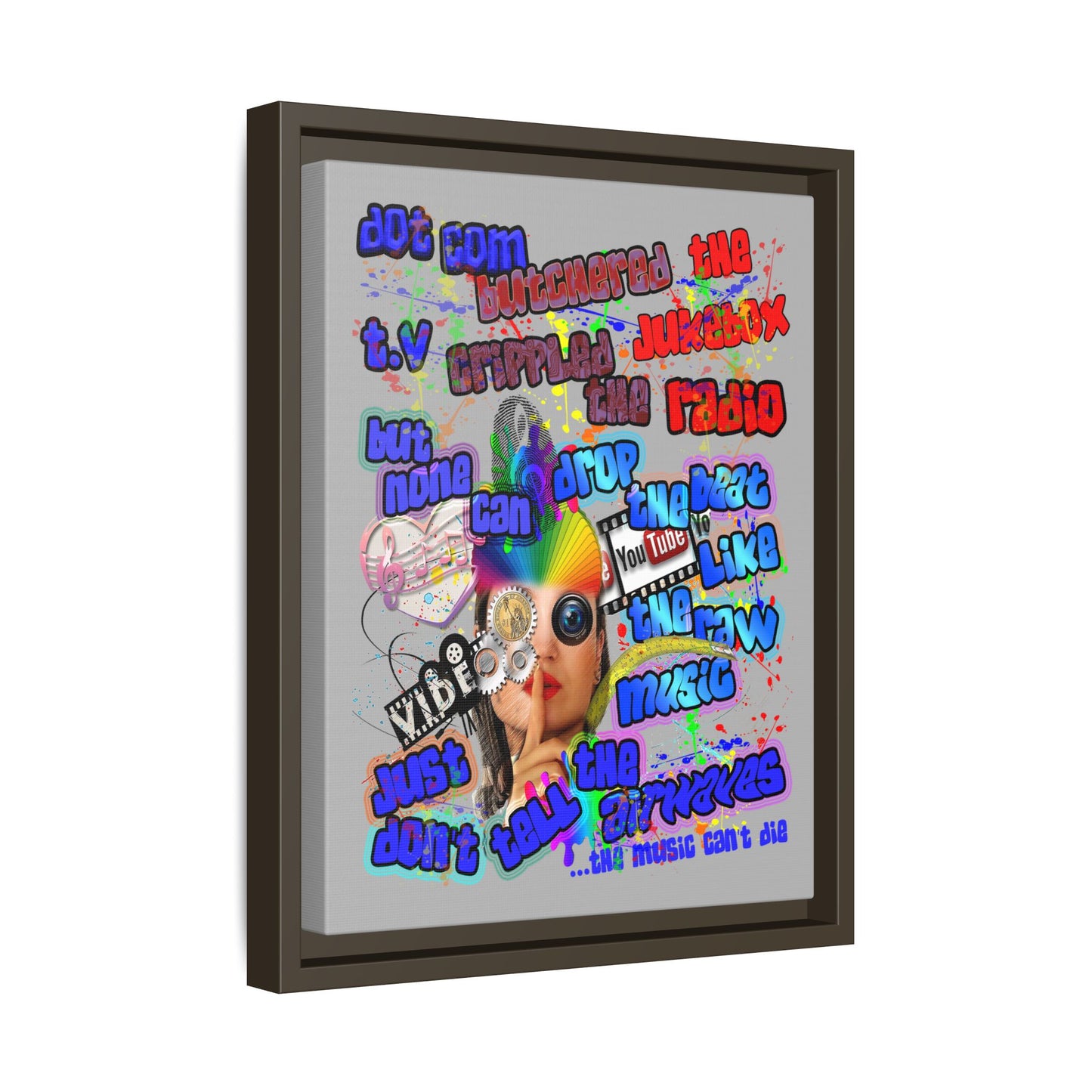 drop the beat - framed canvas art (light grey)