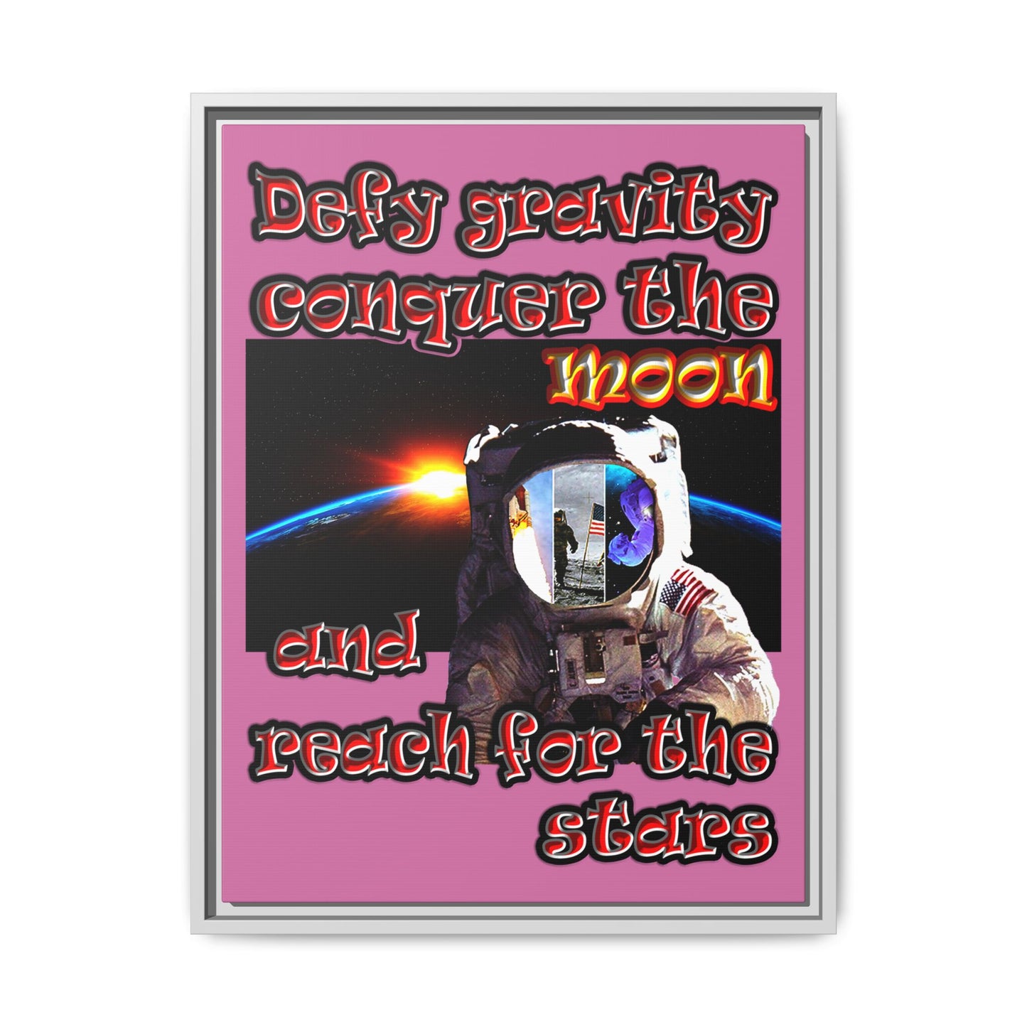 defy conquer reach - framed canvas art (light pink)