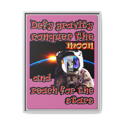 defy conquer reach - framed canvas art (light pink)