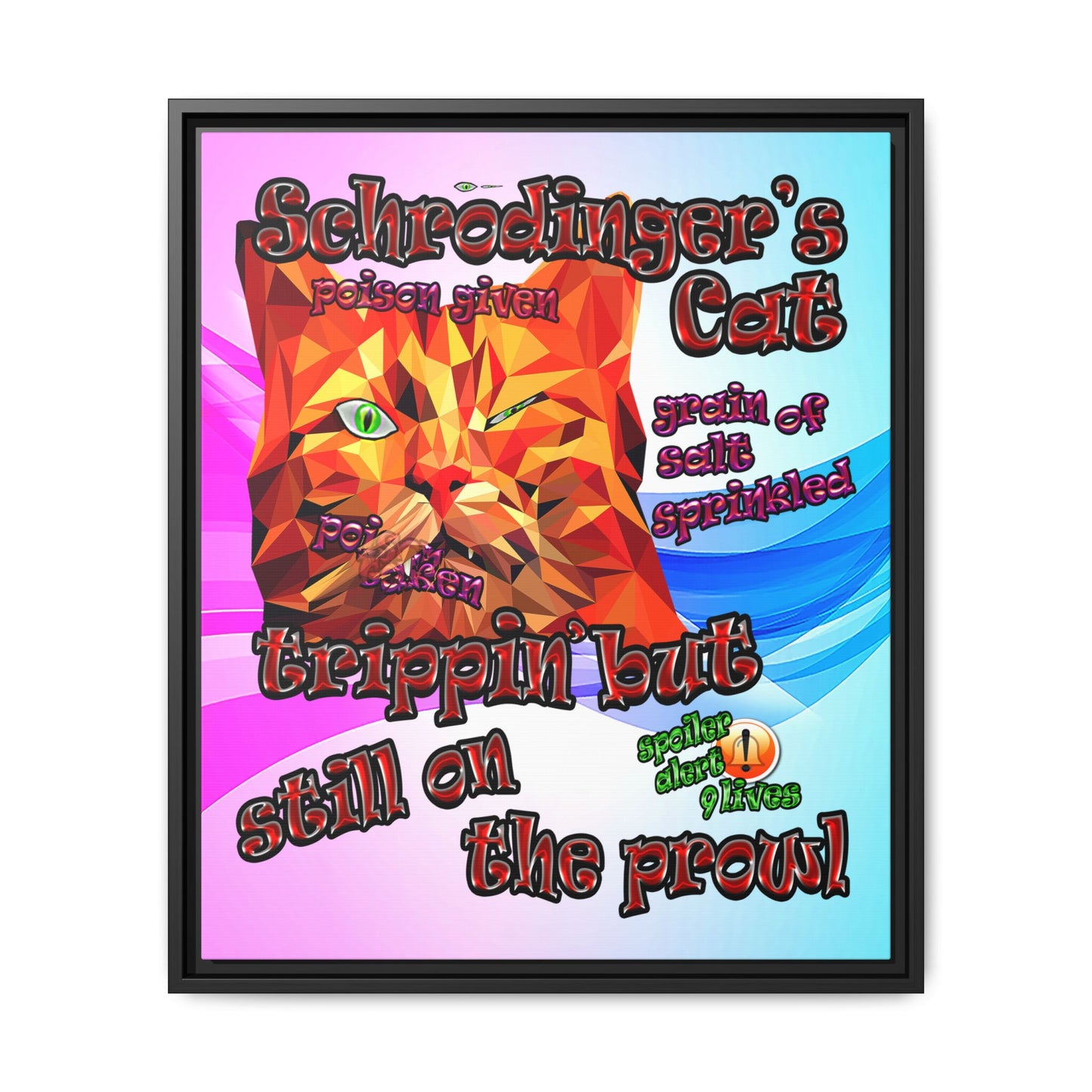 schrodinger's cat - framed canvas art (light blue-pink wave)