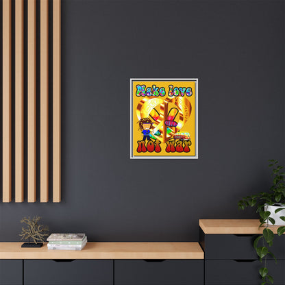 love peace - framed canvas art (yellow)
