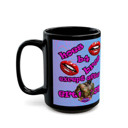 hoes b4 bros - Black Mug (light blue-purple wave)