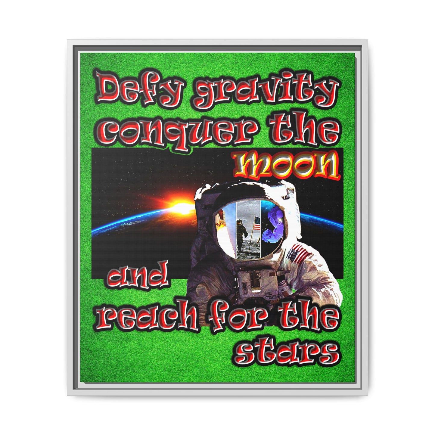 defy conquer reach - framed canvas art (green turf)