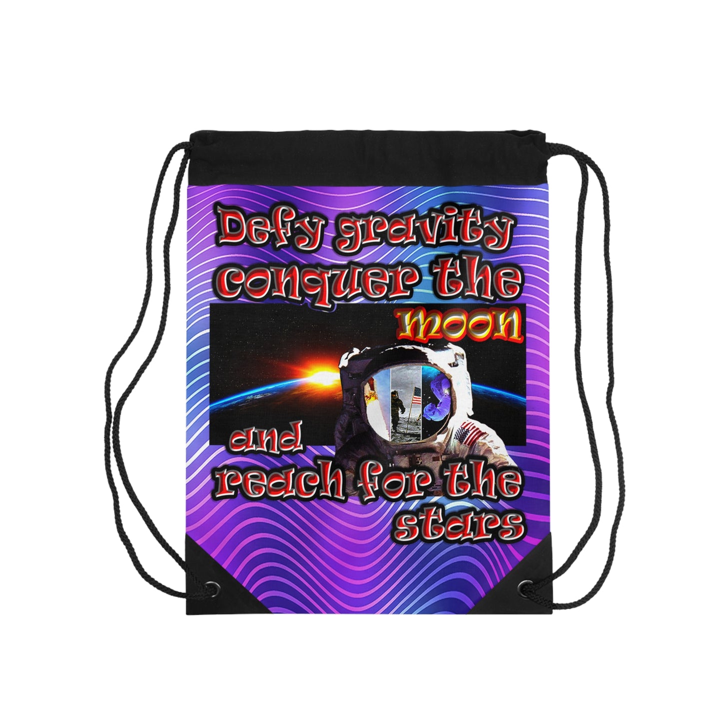 defy conquer reach - Drawstring Bag (purple wave)