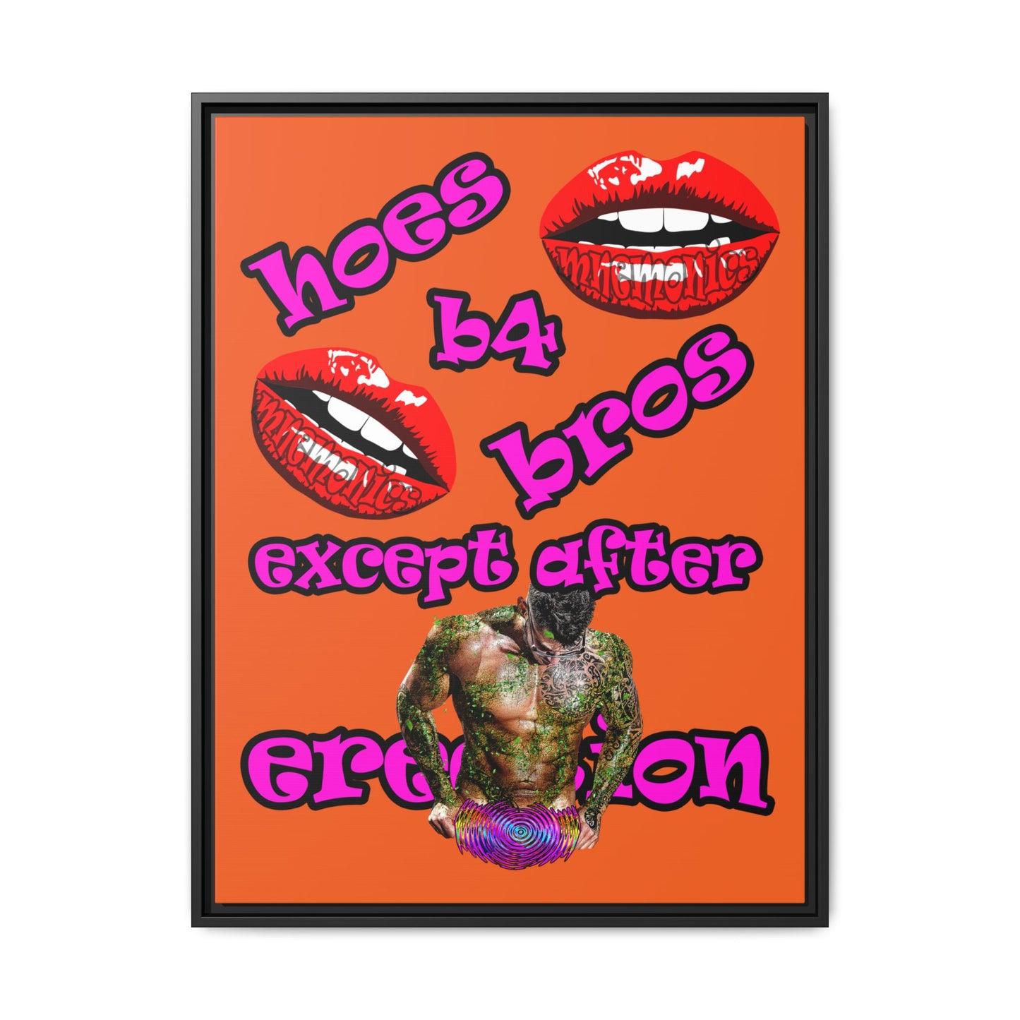 hoes b4 bros - framed canvas art (orange)