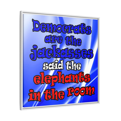 donkeys and elephants - framed canvas art (blue-white wave)