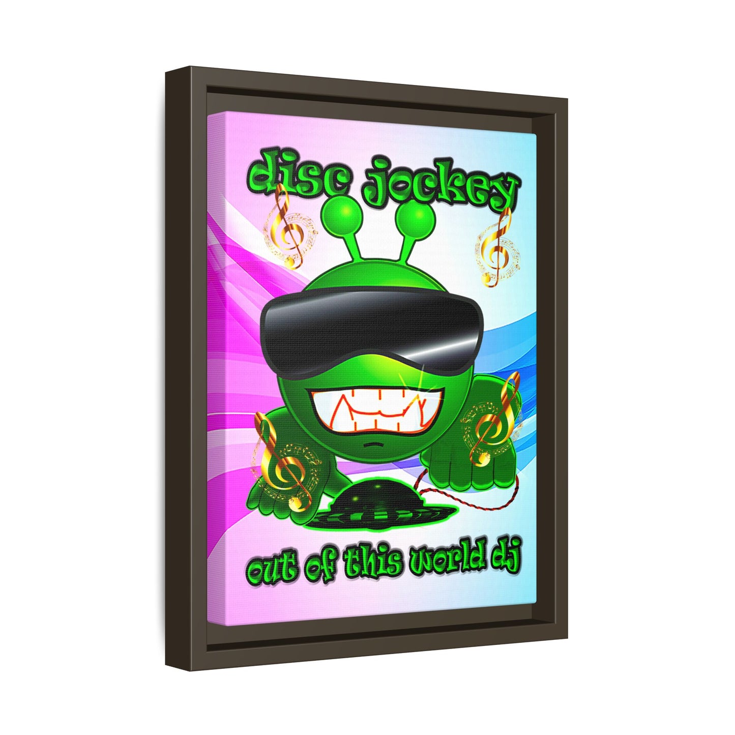 disc jockey - framed canvas art (light blue-pink wave)