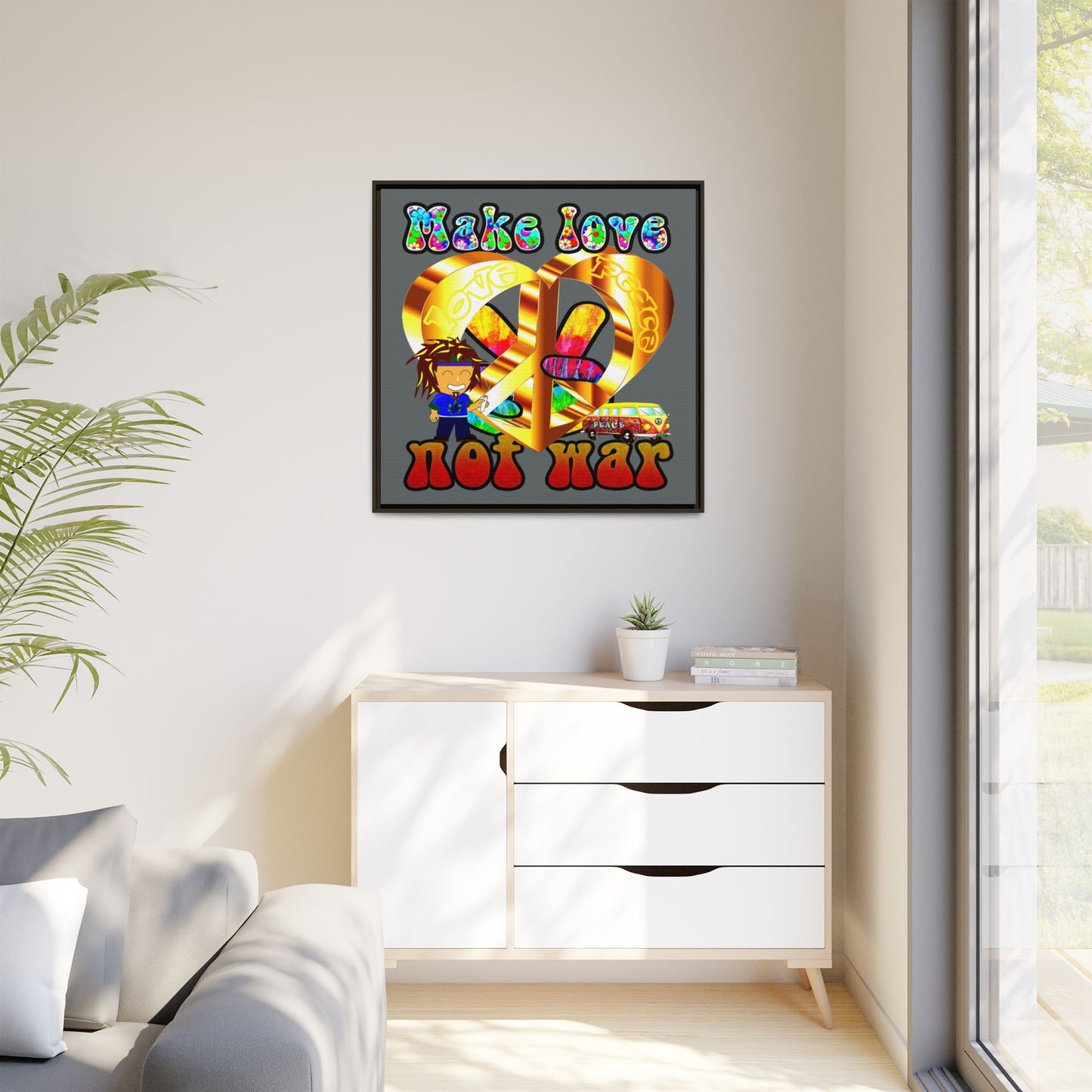 love peace - framed canvas art (dark grey)