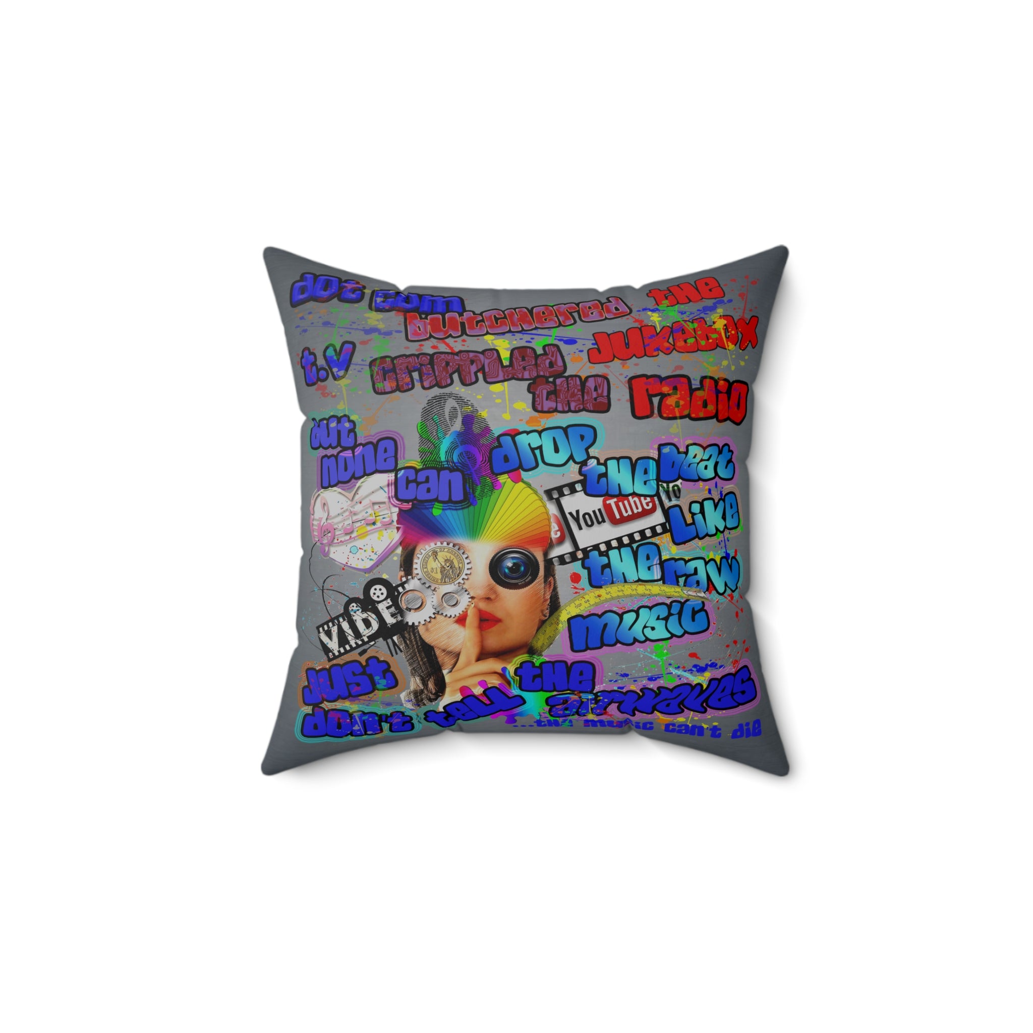 drop the beat - Spun Polyester Square Pillow - (grey-light grey)