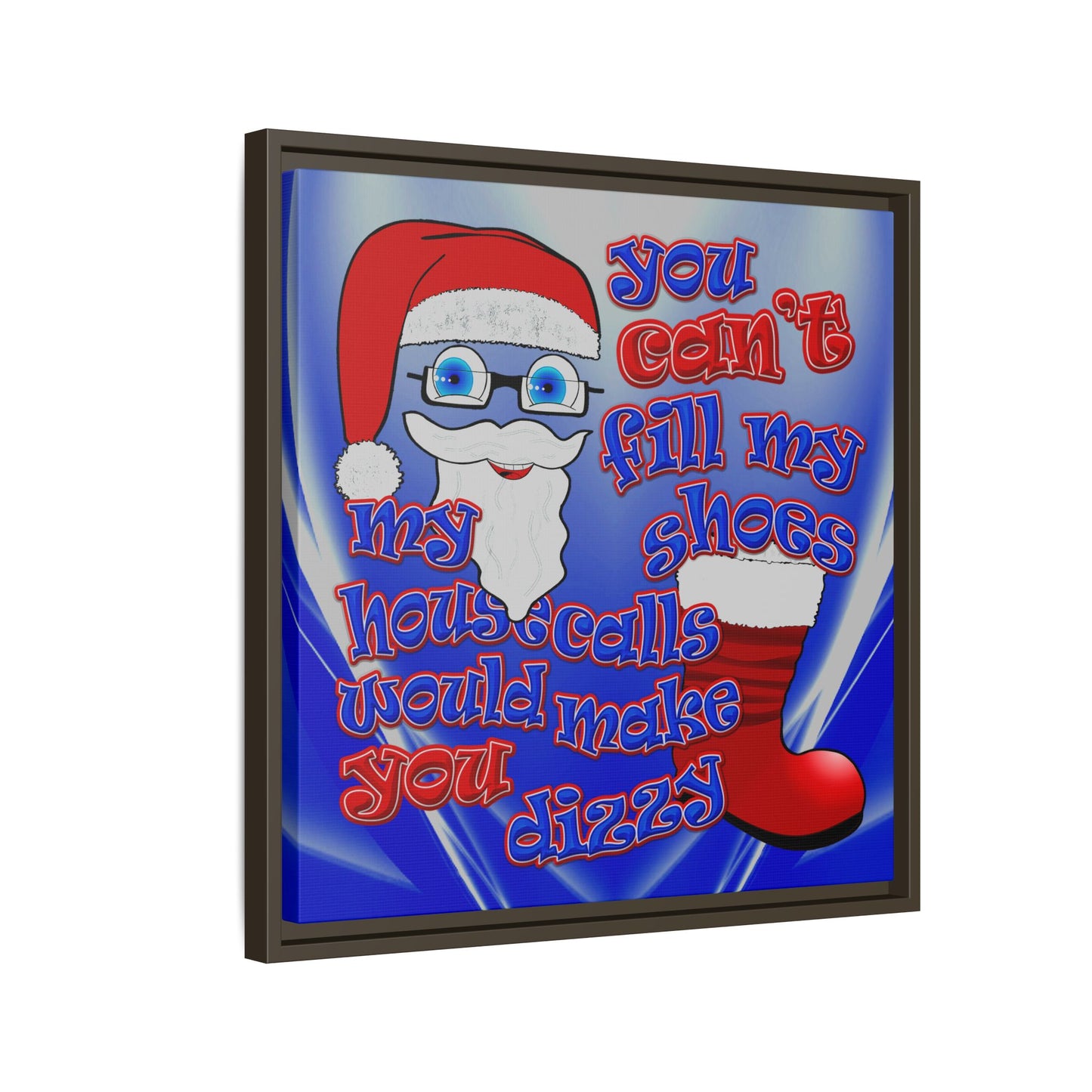 santa's shoes - framed canvas art (blue-white wave)