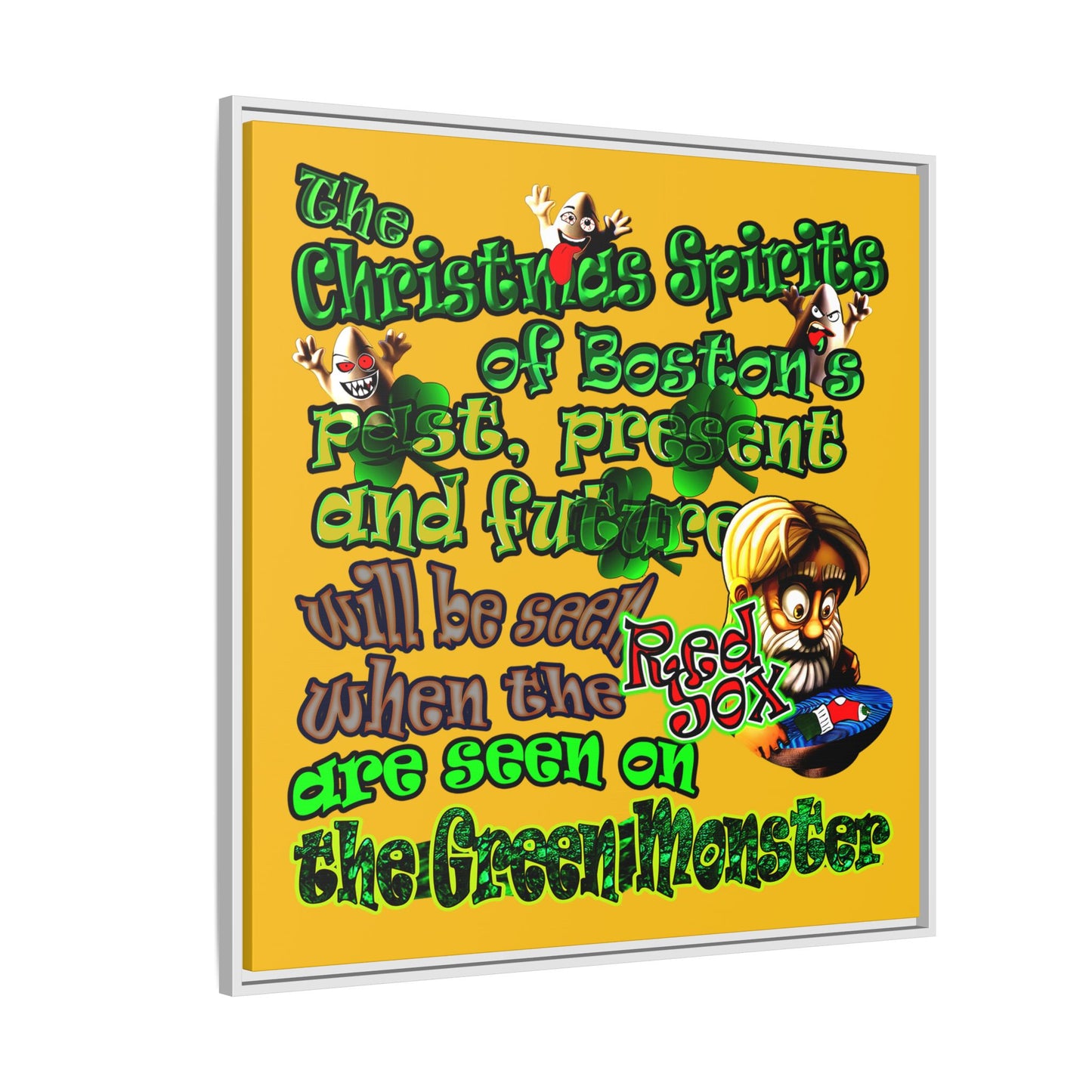 christmas spirits of boston - framed canvas art (yellow)