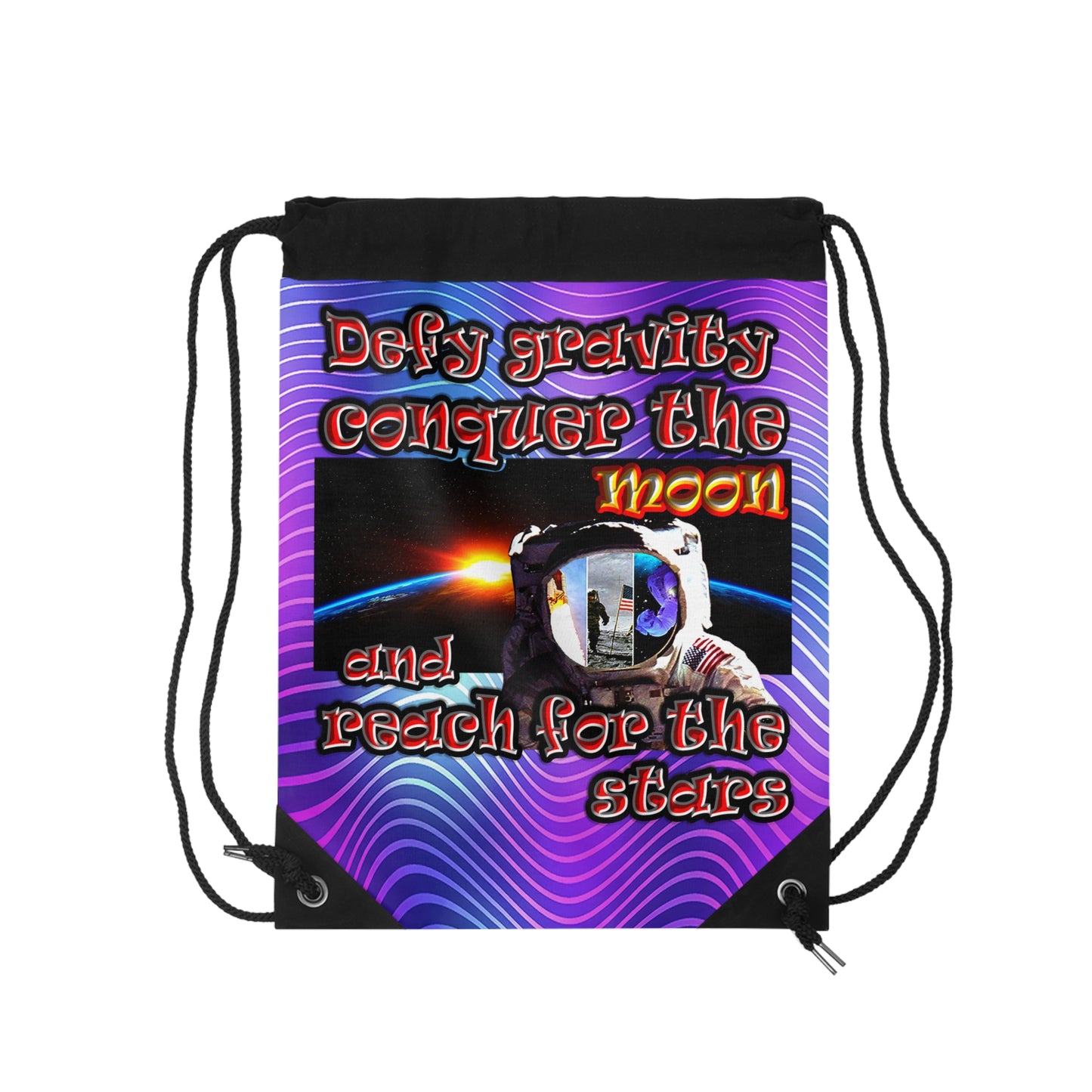 defy conquer reach - Drawstring Bag (purple wave)