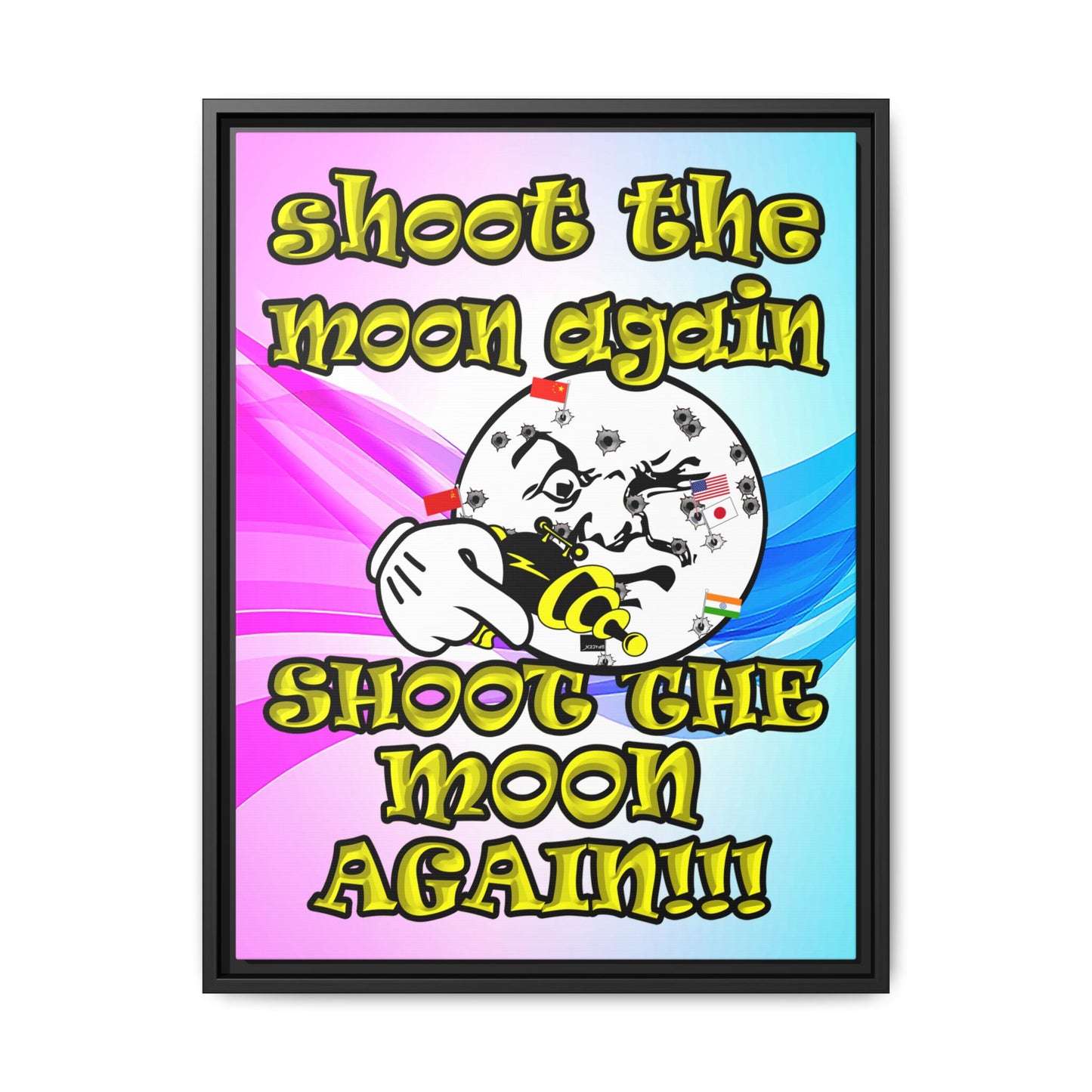 shoot the moon again - framed canvas art (light blue-pink wave)