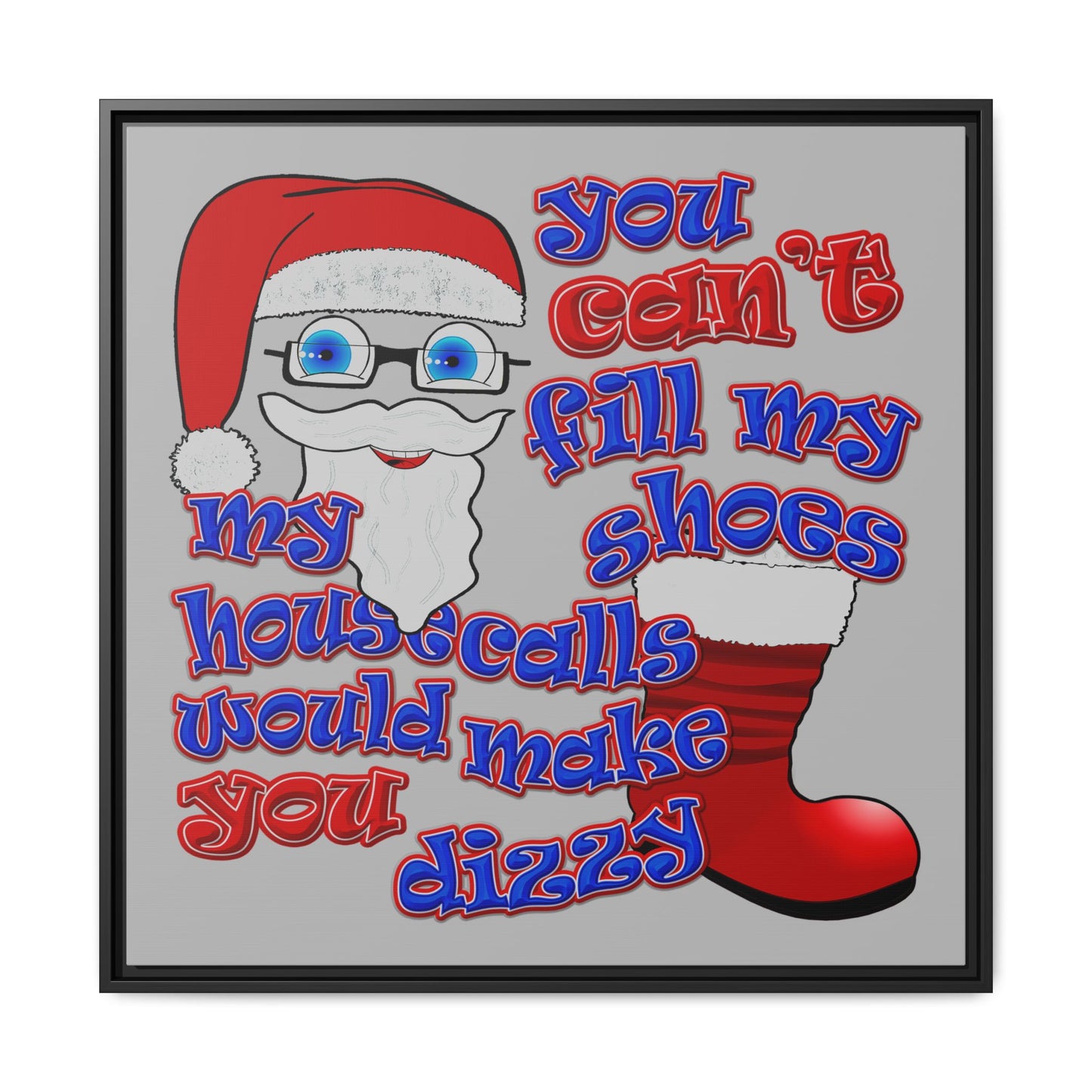 santa's shoes - framed canvas art (light grey)