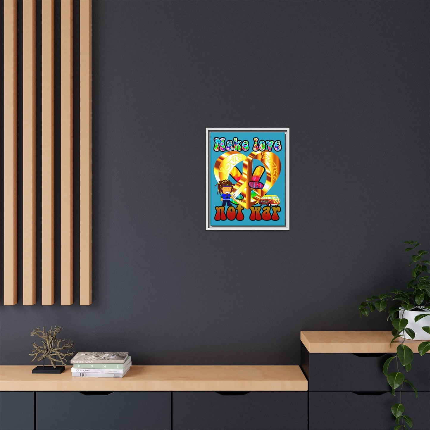 love peace - framed canvas art (turquoise)