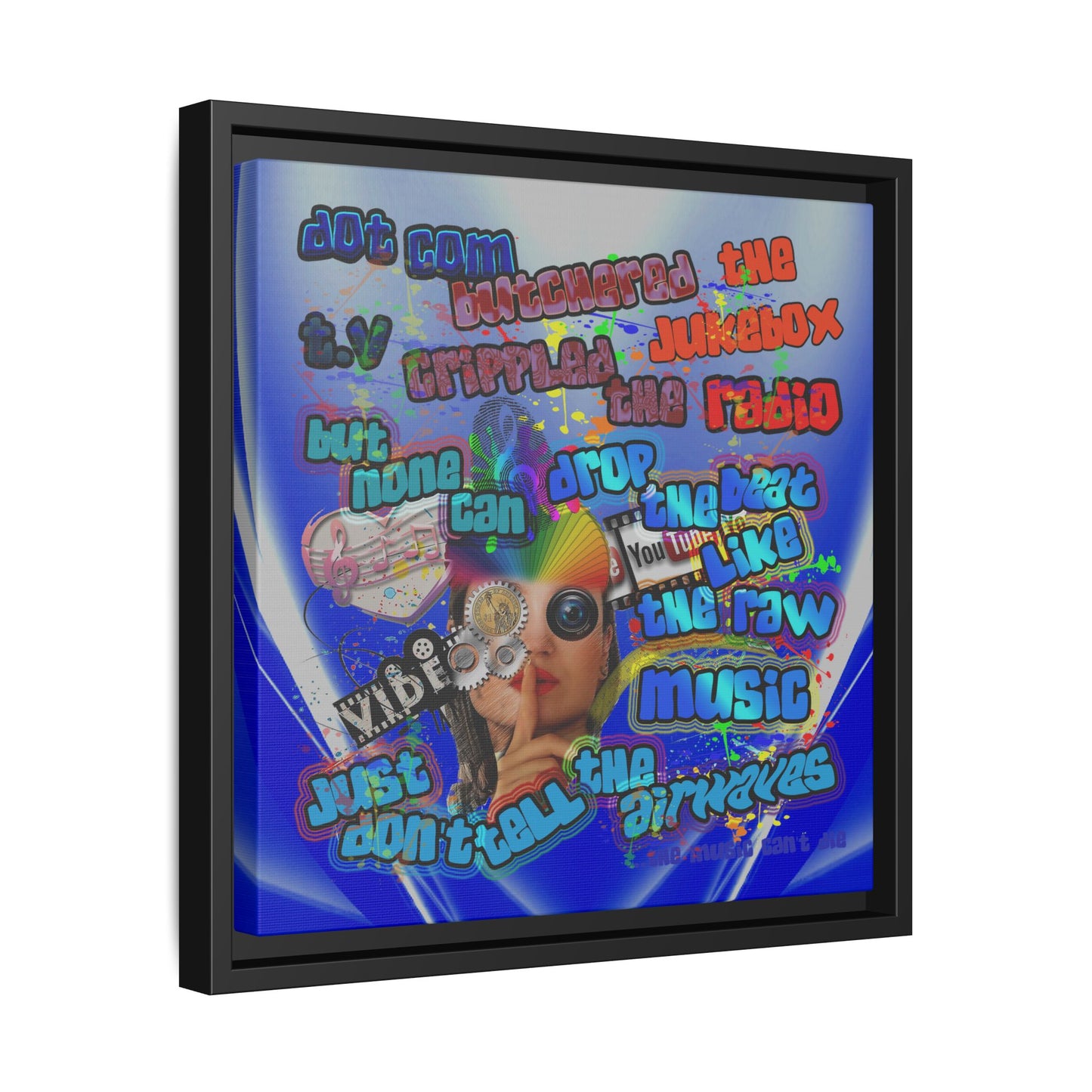 drop the beat - framed canvas art (blue-white wave)