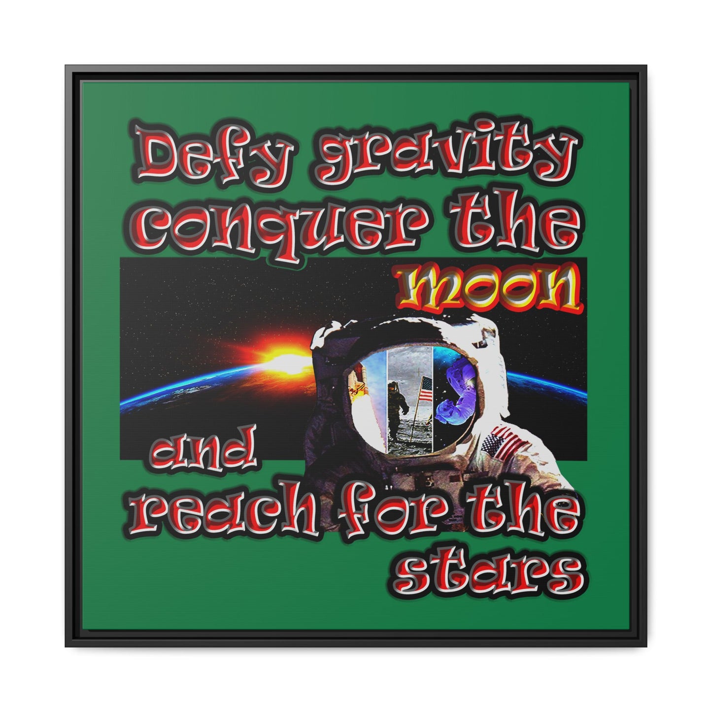 defy conquer reach - framed canvas art (dark green)