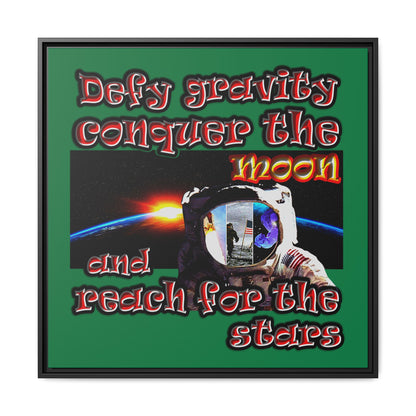 defy conquer reach - framed canvas art (dark green)